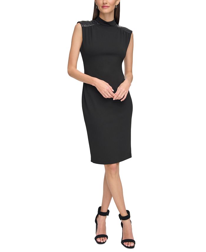 Calvin klein faux leather sheath dress store
