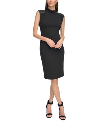 chinese dress ladies Calvin Klein Womens Solid Faux Leather Sheath Dress Black 6 at Amazon  Women's Clothing store
