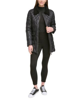 Women's Faux-Fur-Collar Quilted Coat
