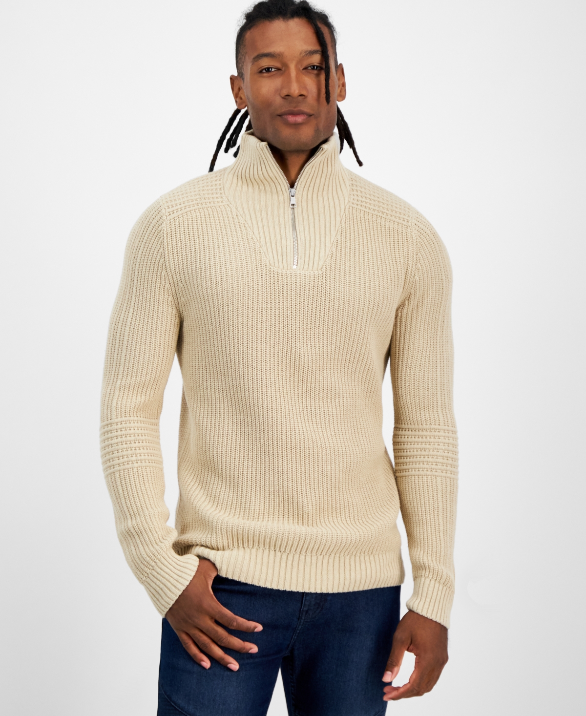 Inc International Concepts Men's Matthew Quarter-zip Sweater, Created For Macy's In Hummus