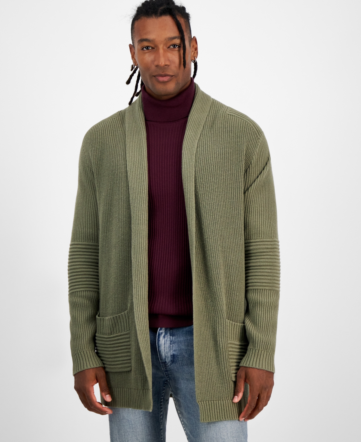 Inc International Concepts Men's Ribbed Shawl-collar Cardigan, Created For Macy's In Green Tea Leaf