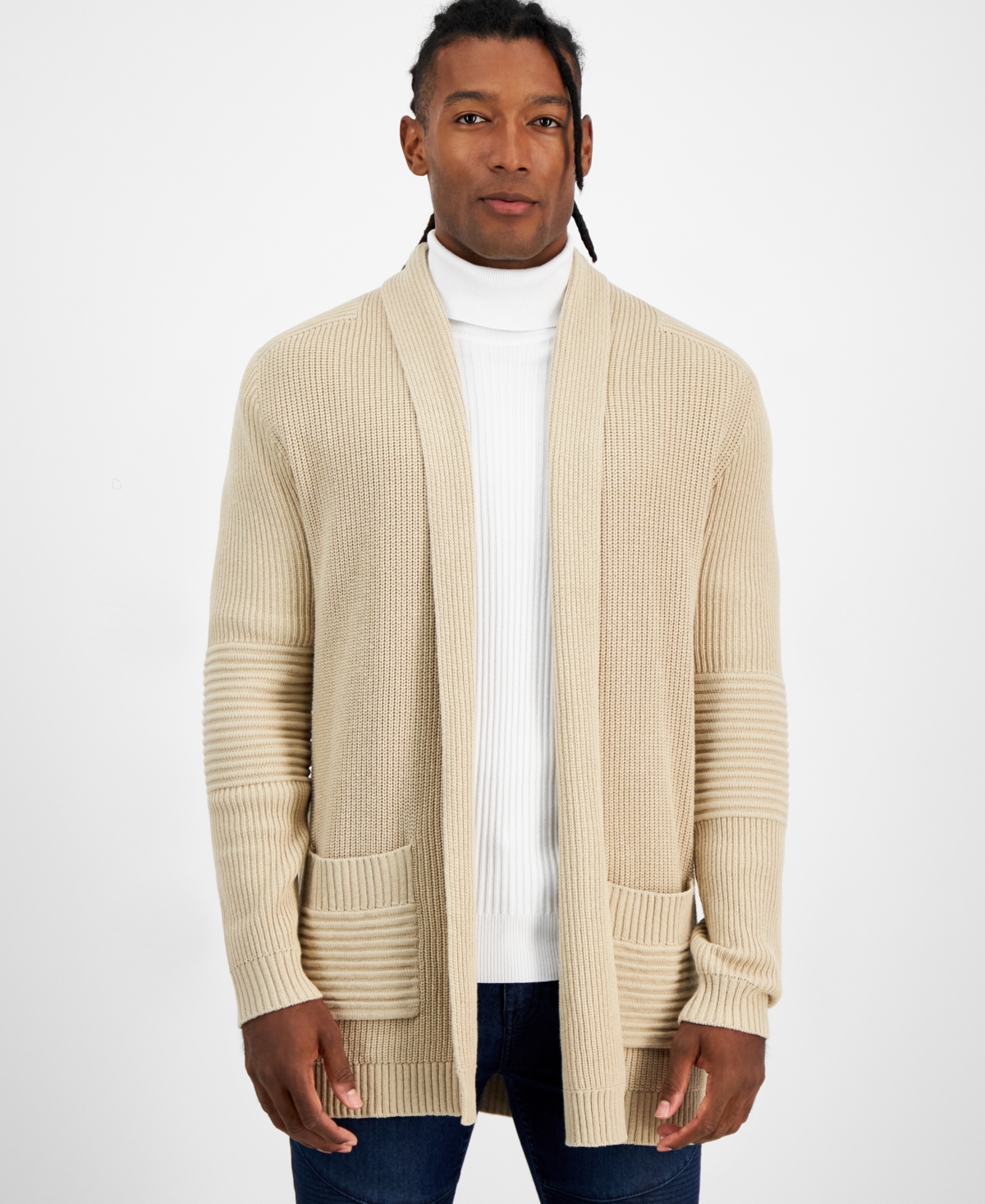 Inc International Concepts Men's Ribbed Shawl-collar Cardigan, Created For Macy's In Hummus