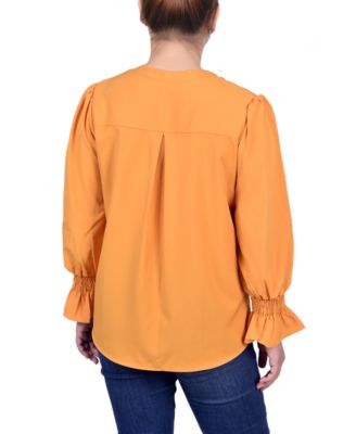 Petite Long Sleeve Y-neck Blouse