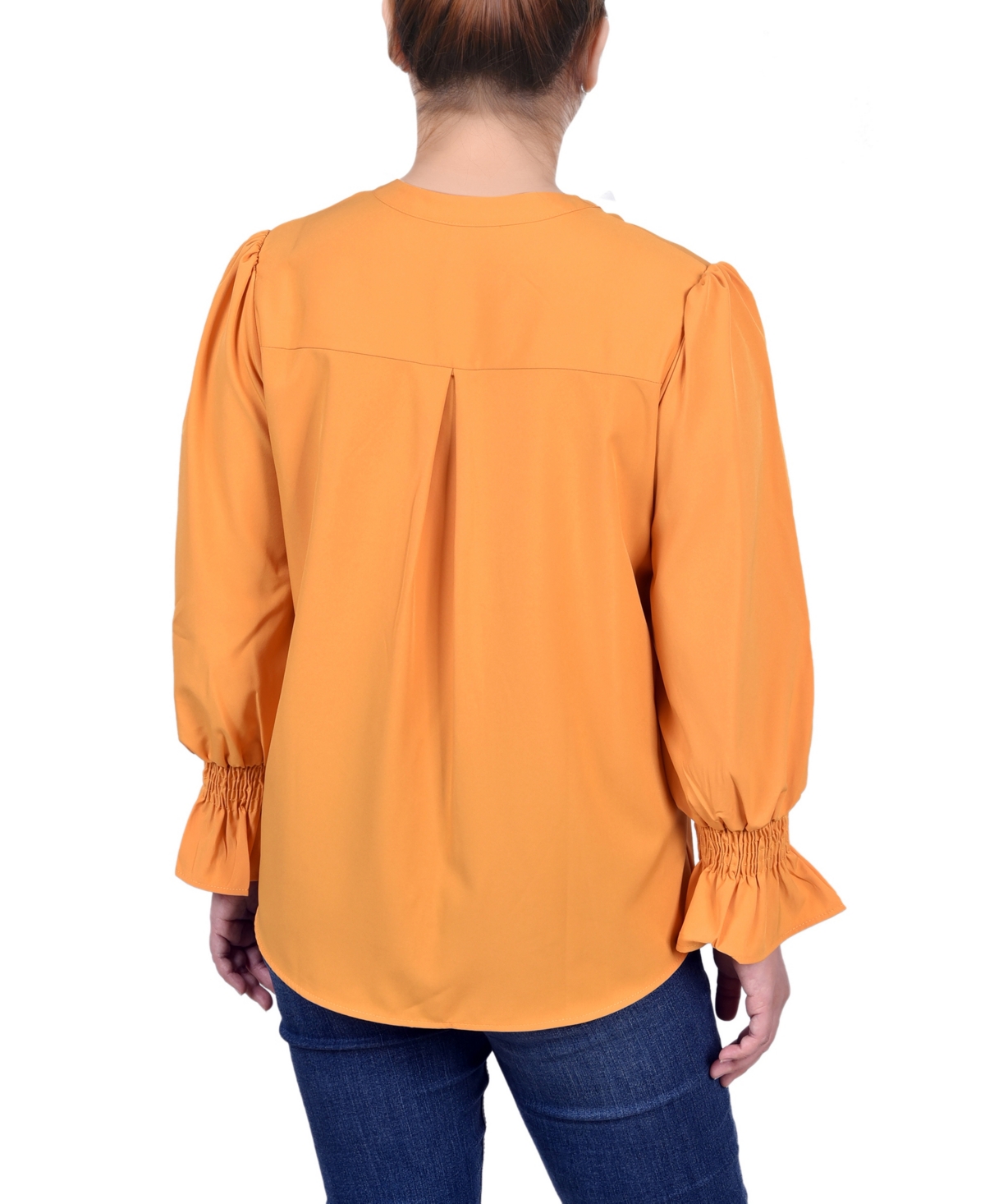 Ny Collection Petite Long Sleeve Y-neck Blouse