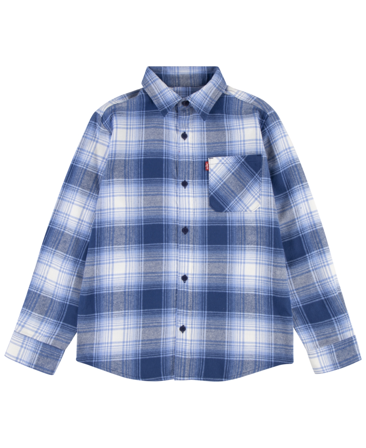 Levi's Kids' Big Boys Plaid Flannel Jersey Chest Pocket Shirt In Sodalite Blue