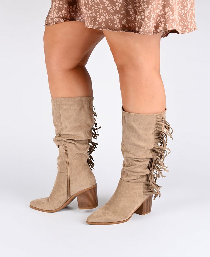 Journee Collection Women's Hartly Extra Wide Calf Western Fringe Boots
