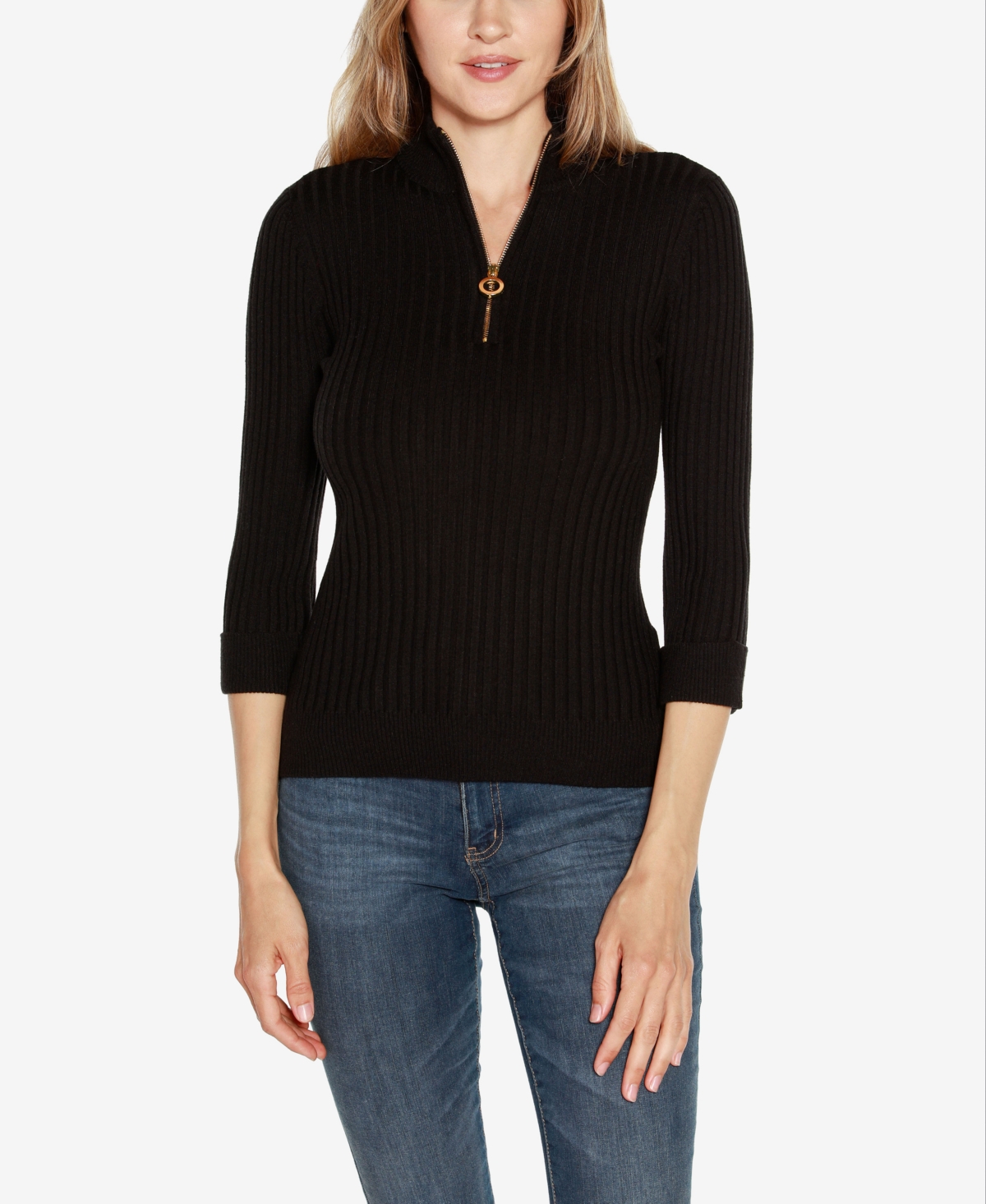 Belldini Black Label Women's Ribbed Quarter-zip Sweater