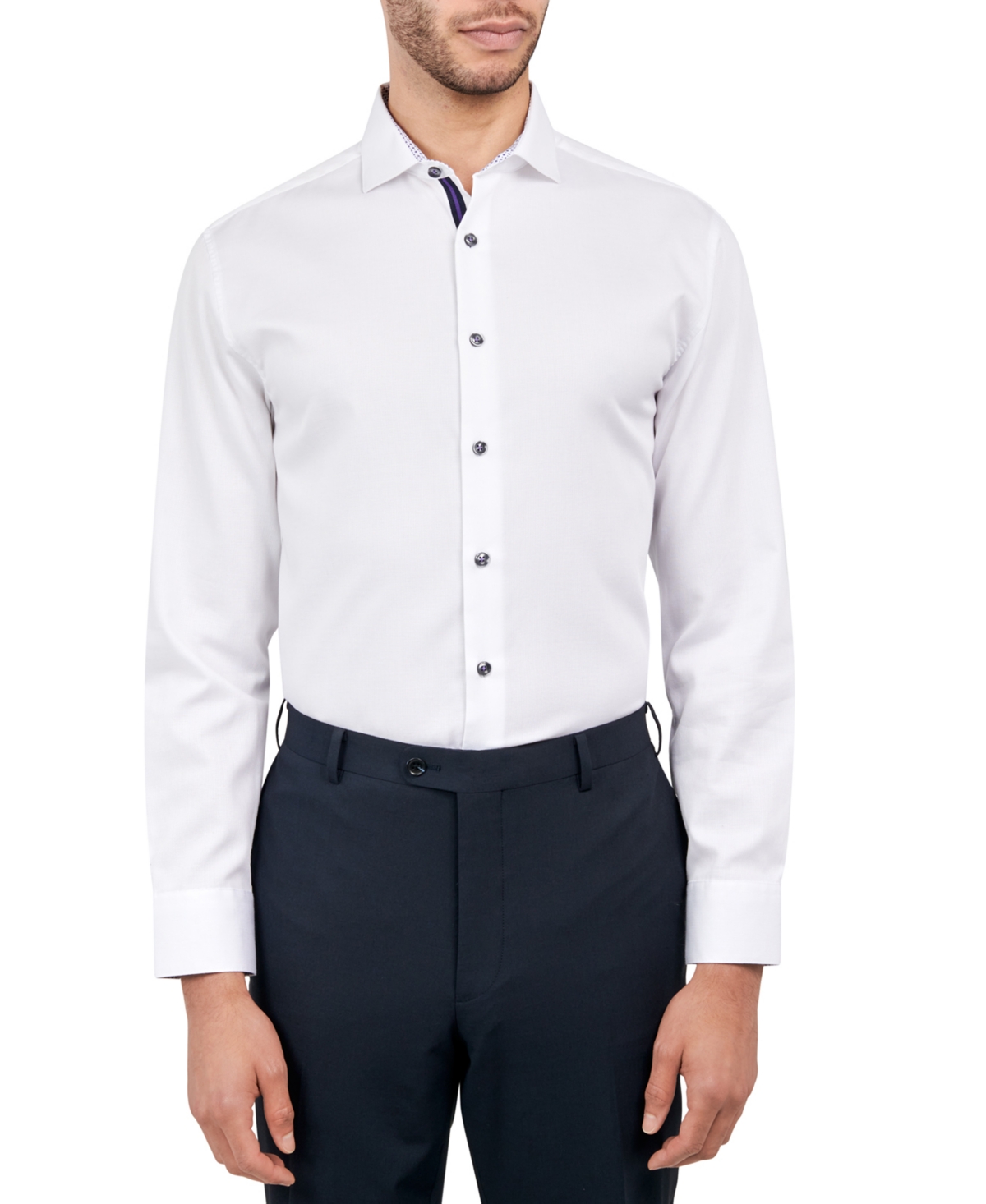 Men's Solid Texture Dress Shirt - White