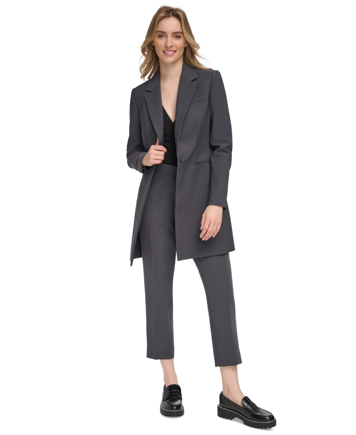 Calvin Klein Women s One button Topper Jacket In Charcoal ModeSens