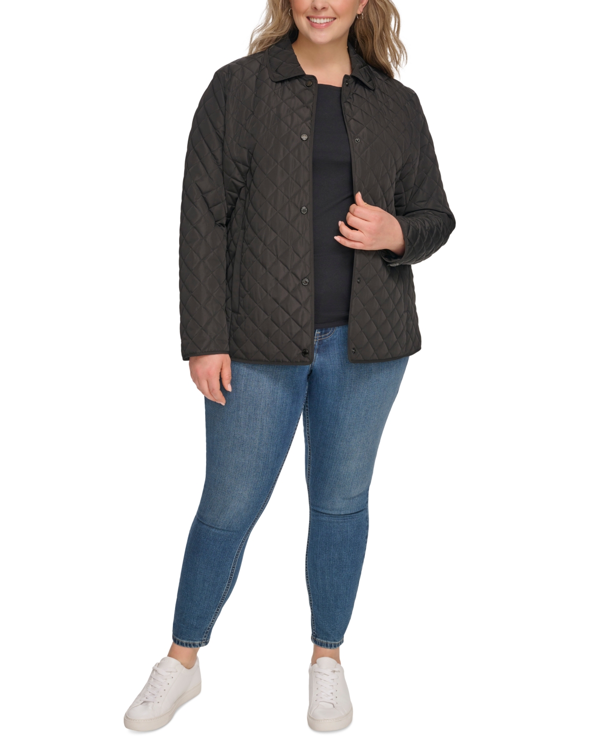 Calvin Klein Womens Plus Size Collared Quilted Coat