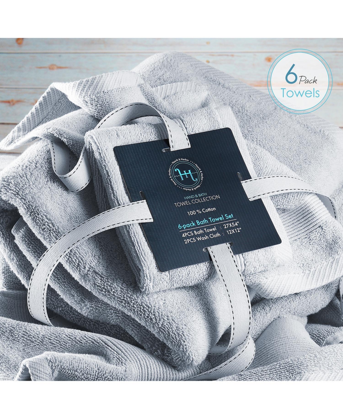 Hearth & Harbor Bath Towel Collection, 100% Cotton Luxury Soft 6 Pc Set