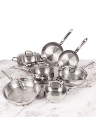 Belly Shape 12pc 18/10 Stainless Steel Cookware Set, Glass Lids