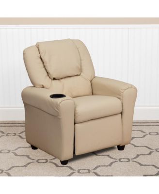 Contemporary Kids Single Wood Cup Holder, Headrest  Recliner Chair