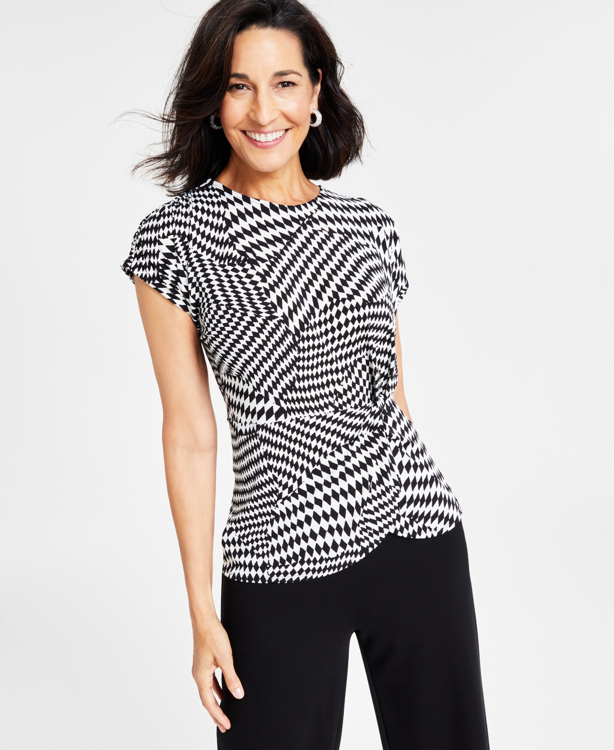 Inc International Concepts Women's Printed Extended-shoulder Twist-front Top, Created For Macy's In Dia Geo