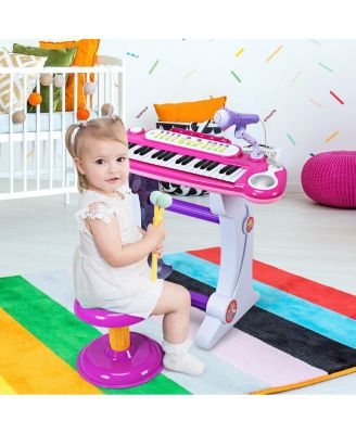 37 Key Electronic Keyboard Kids Toy Piano MP3 Input with Microphone and Stool