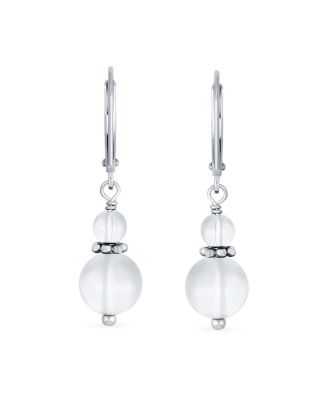 Natural Stones Boho Bali Milgrain Edged Beaded Rondel Separator Double Ball Round Drop Dangle Earrings Sterling Silver Lever back