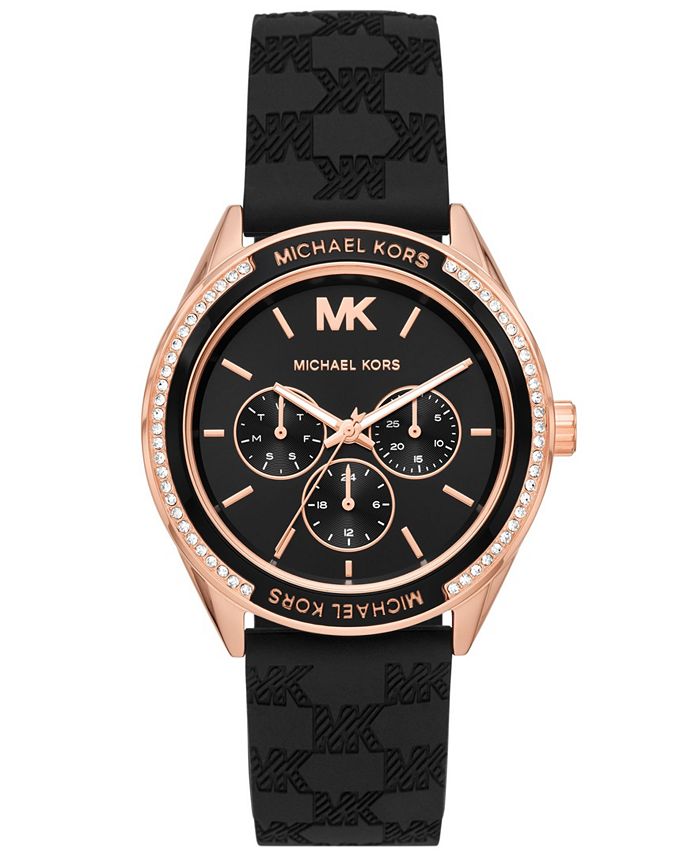Michael Kors Women's Jessa Multifunction Black Silicone Watch 40mm - Macy's
