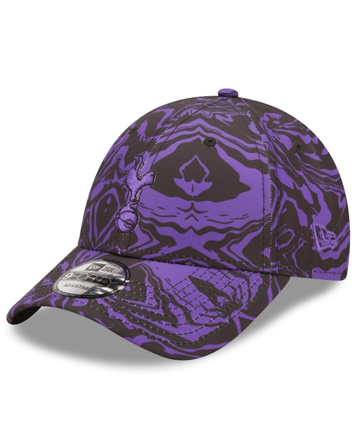 New Era Men's  Black, Purple Tottenham Hotspur Allover Print 9forty Adjustable Hat In Black,purple