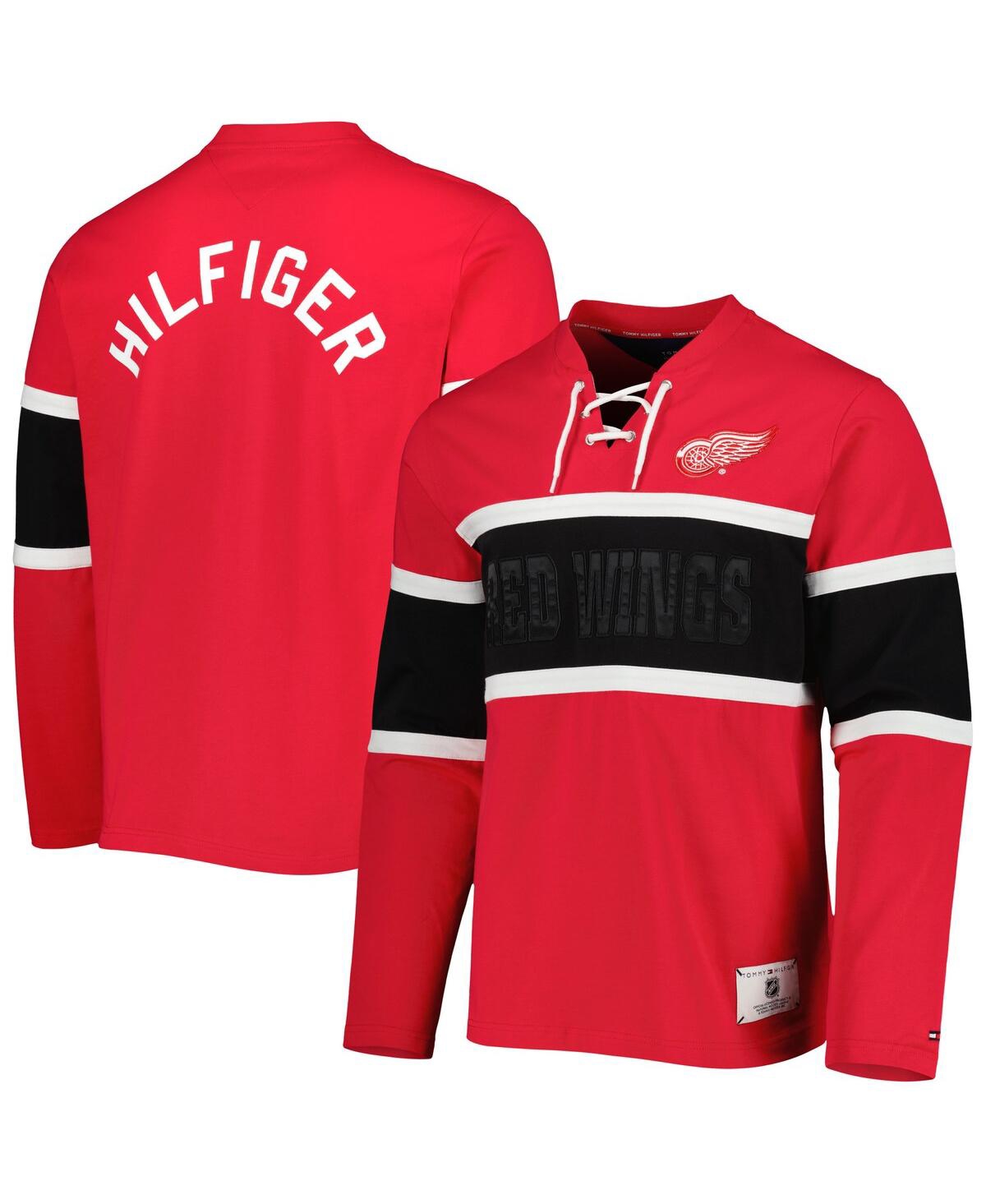 Shop Tommy Hilfiger Men's  Red Detroit Red Wings Walter Lace-up Long Sleeve Top