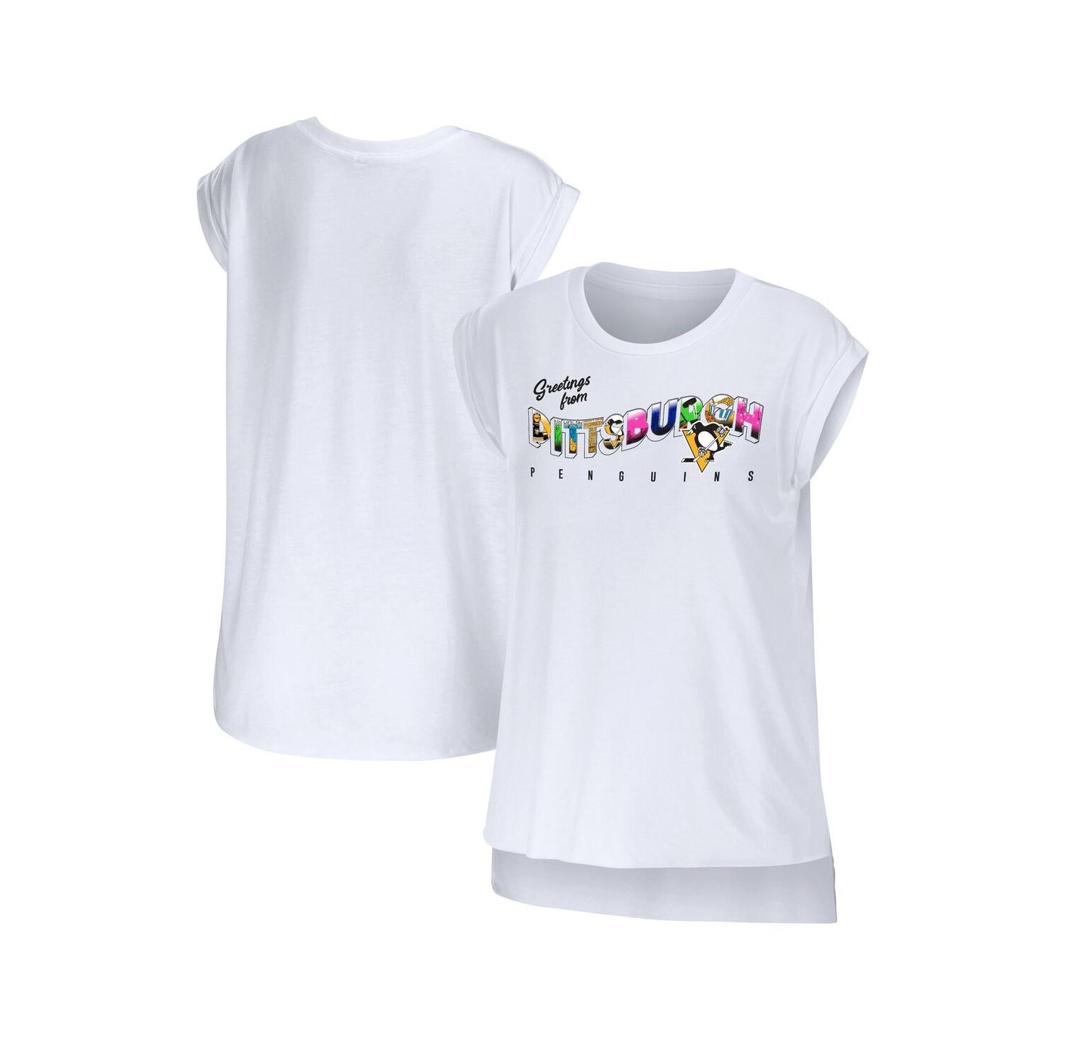 Women's White Pittsburgh Penguins Greetings From Muscle T-shirt