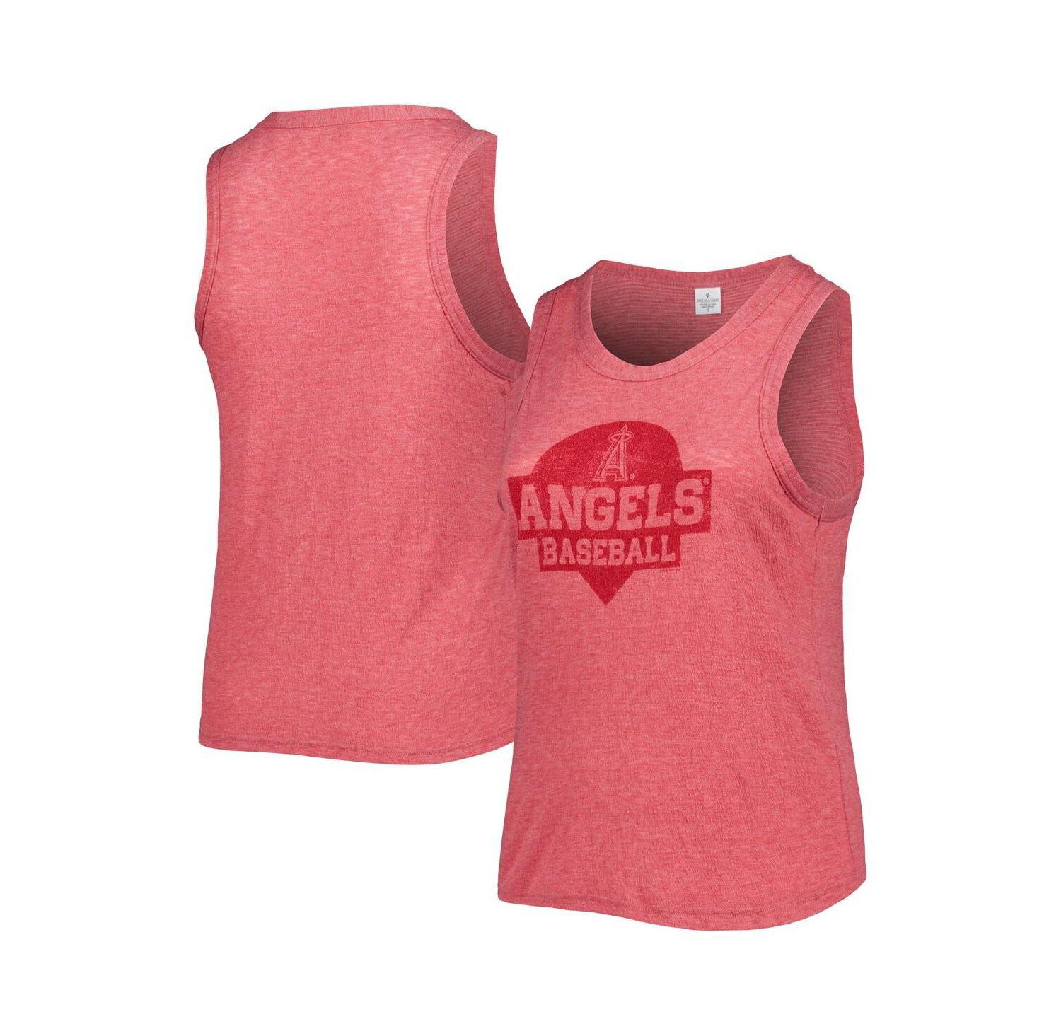 Women's Red Los Angeles Angels Plus Size High Neck Tri-Blend Tank Top