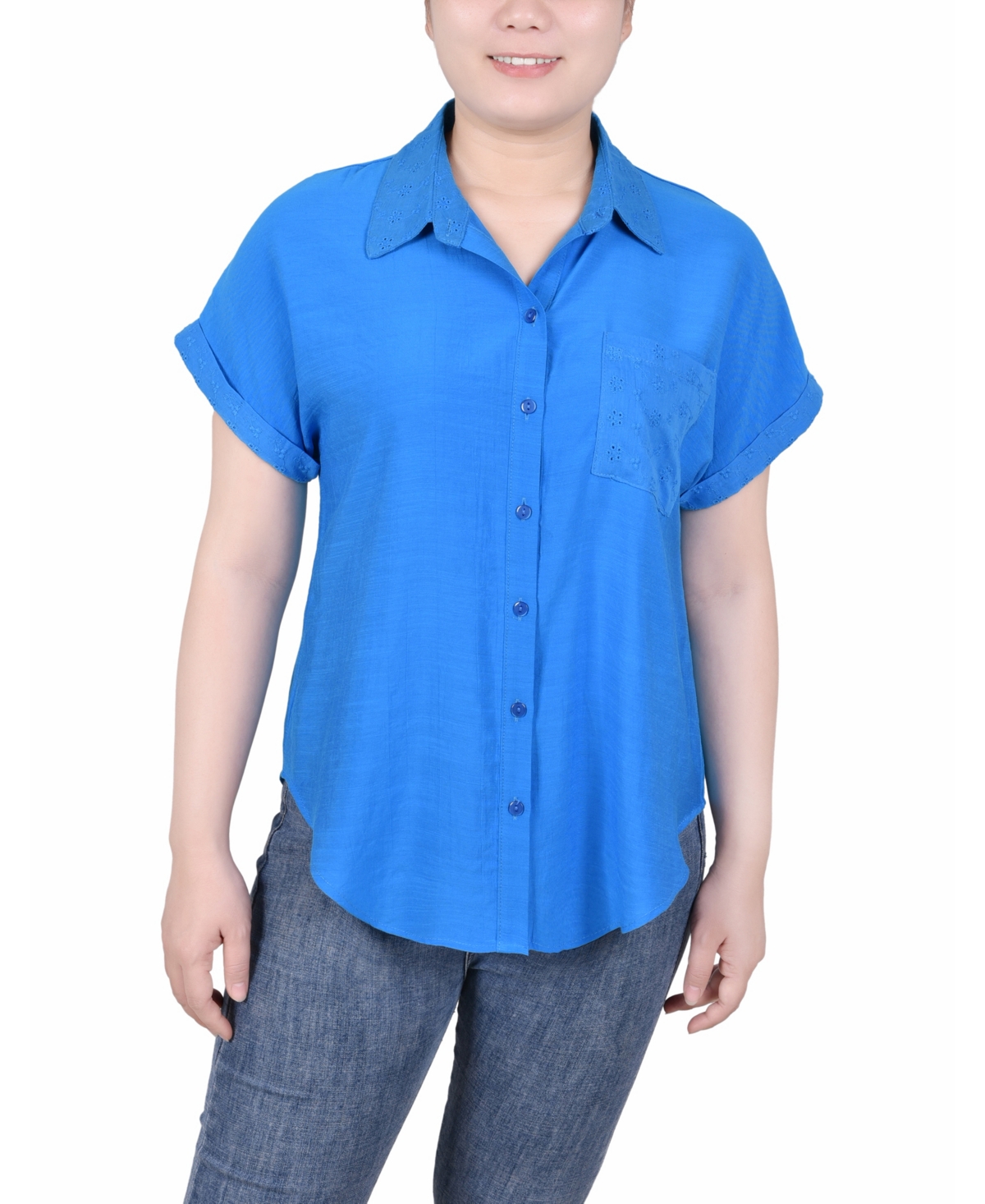 Ny Collection Women's Short Extended Sleeve Blouse In Blue