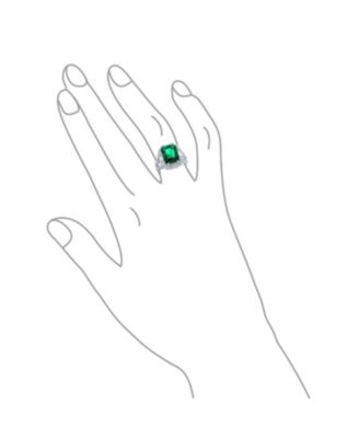 7CT Cubic Zirconia CZ Pave Rectangle Green Emerald Cut Statement Fashion Ring Rhodium Plated Brass