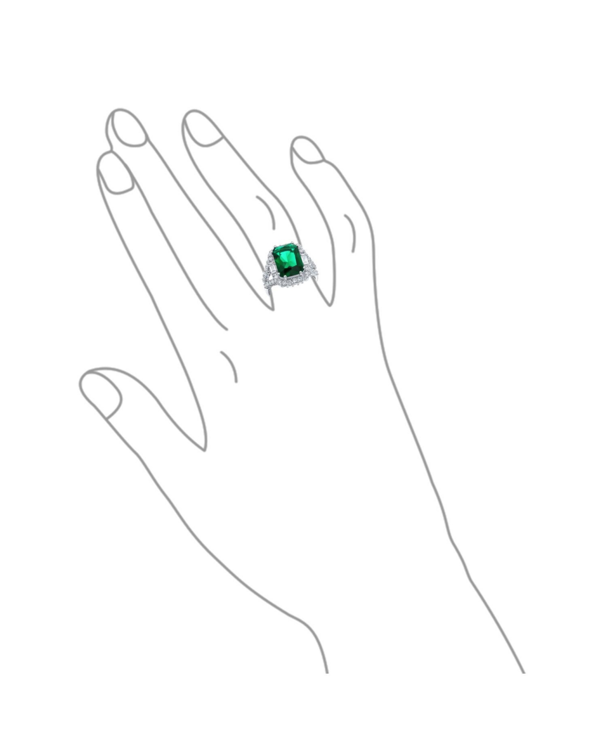 Bling Jewelry 7CT Cubic Zirconia Cz Pave Rectangle Green Emerald Cut Statement Fashion Ring For Women Rhodium Plated Brass