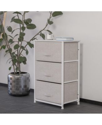 3 Drawer Vertical Storage Dresser With Wood Top & Fabric Pull Drawers