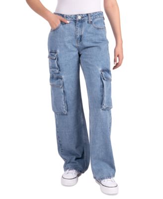 Indigo Rein - Juniors' Cotton High-Rise Utility Cargo Skater Jeans