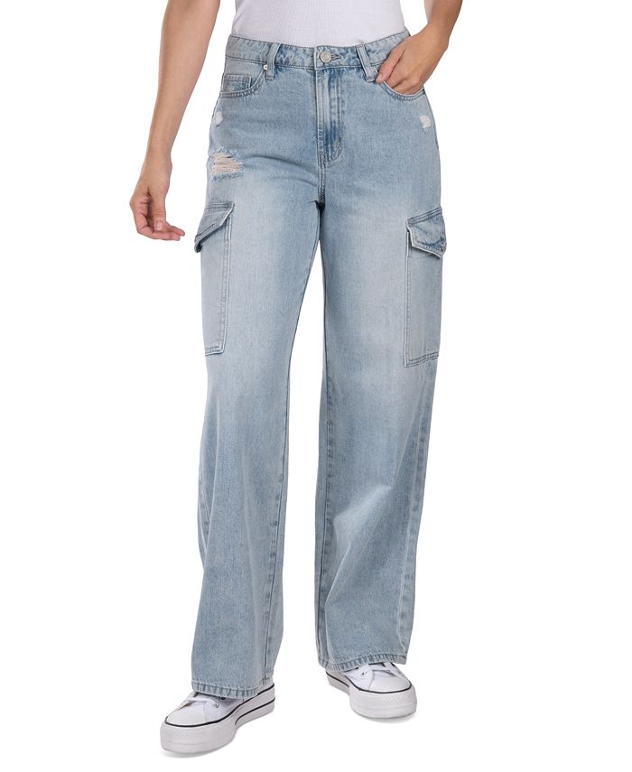 Almost Famous Juniors' Destructed '90s High Rise Flared Jeans - Macy's