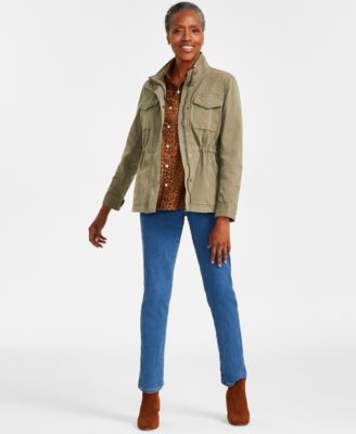 Style & Co Style Co Animal Print Shirt Twill Jacket Straight Leg Jeans Created For Macys In Motif