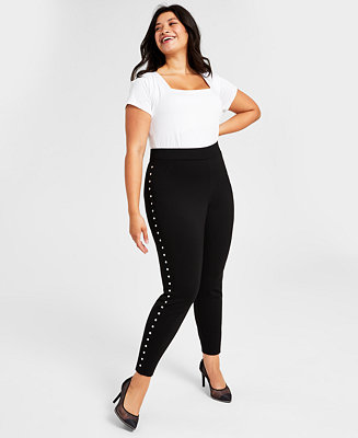 Bar III Plus Size Side-Studded Leggings, Created for Macy's Bar III Plus Size Side-Studded Leggings, Created for Macy's