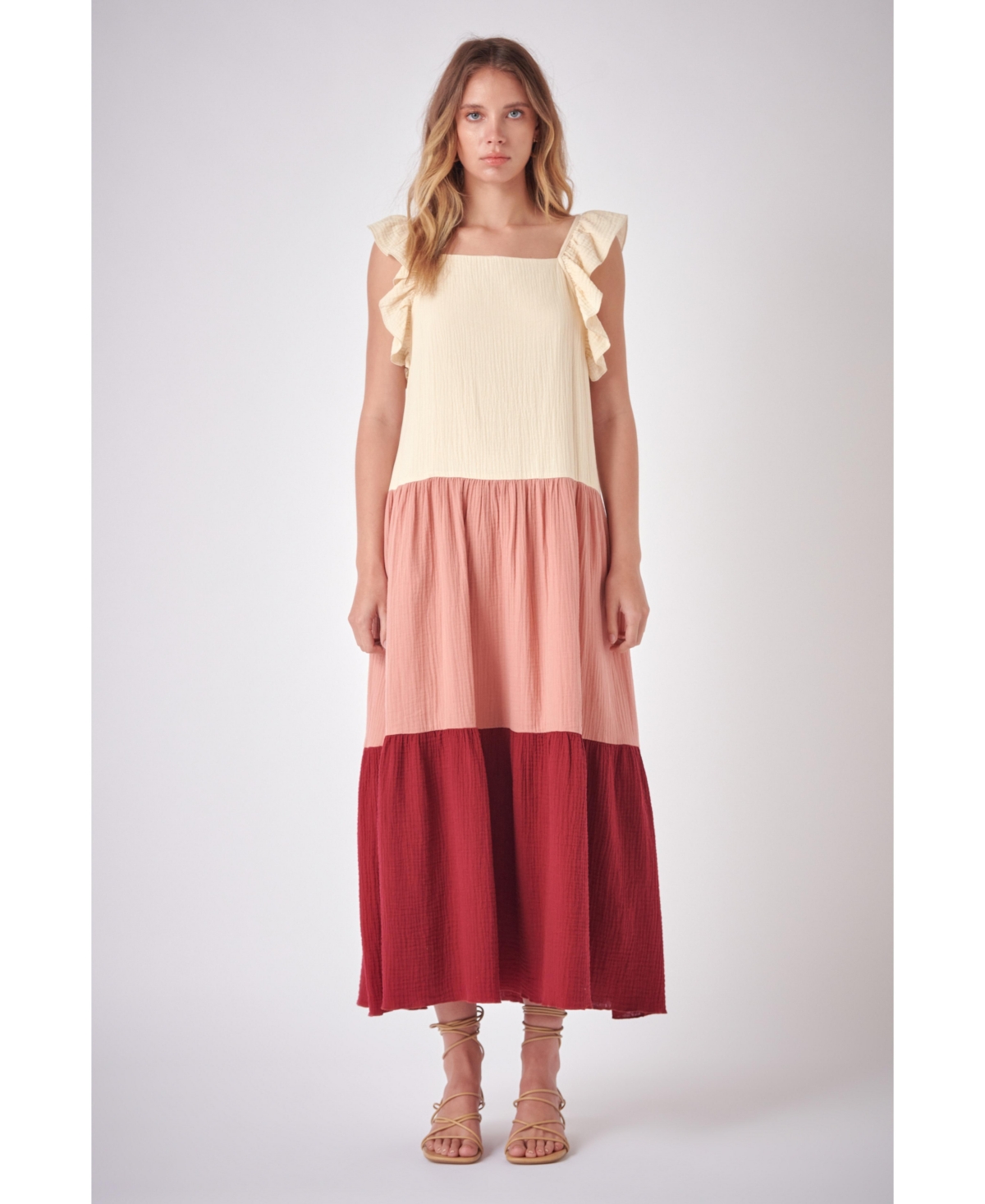 Women's Color Block Midi Dress - Burgundy multi