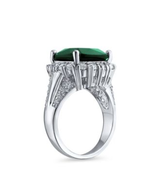 Large Fashion Solitaire Cubic Zirconia Pave CZ Cushion Cut 7CTW CZ Green Cocktail Statement Ring