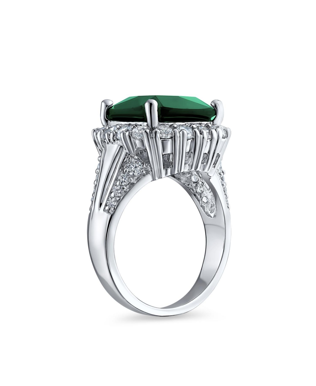 Bling Jewelry Large Fashion Solitaire Cubic Zirconia Pave Cz Cushion Cut 7CTW CzCocktail Statement Ring For Women - Green