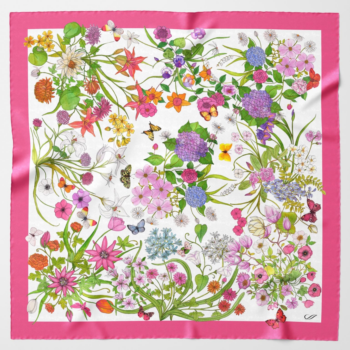 Flora - Hand Rolled Silk Foulard for Women - Pink