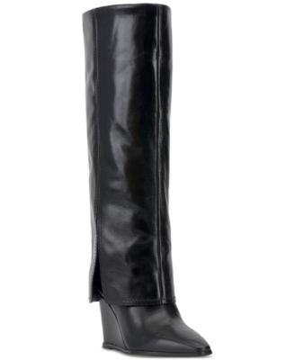 Vince Camuto Women s Tibani Fold Over Wide Calf Cuffed Knee High Wedge Boots Macy s