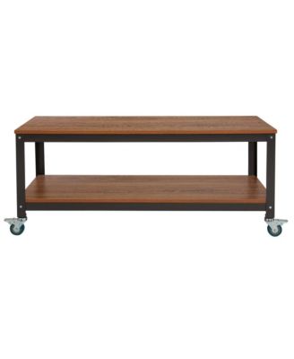 Tv Stand In Wood Grain Finish With Metal Wheels