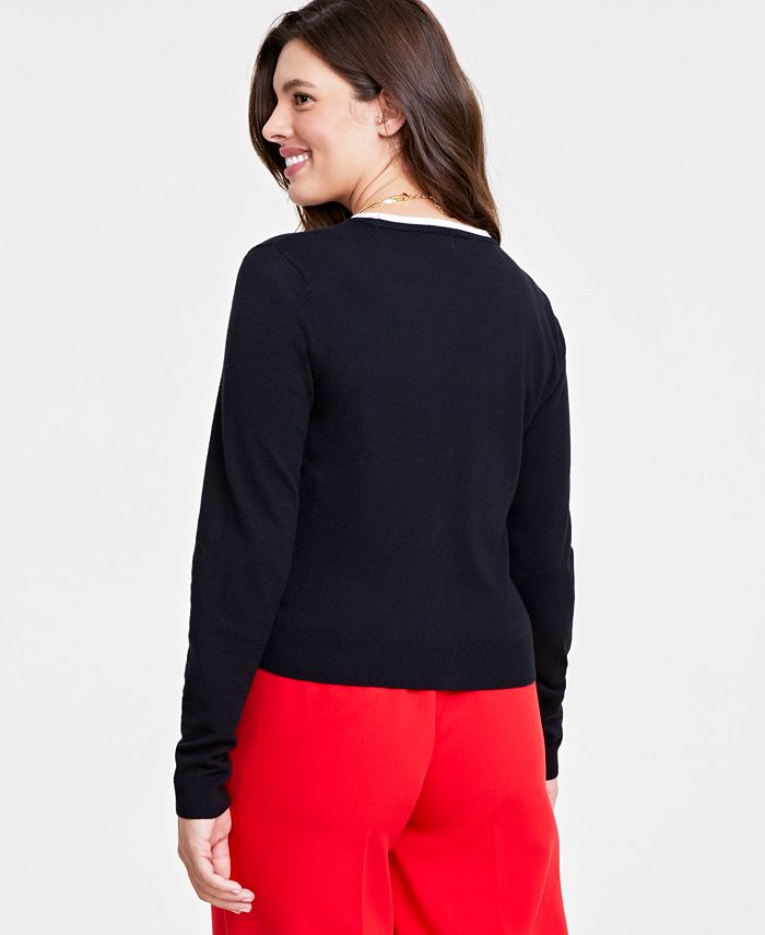 On 34th Women's Tipped V-Neck Cardigan, Created for Macy's - Macy's