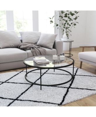 Newbury Glass Coffee Table With Round Matte Frame And Vertical Legs