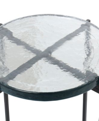 24" Metal with Textured Glass Tabletop X-Shaped Accent Table