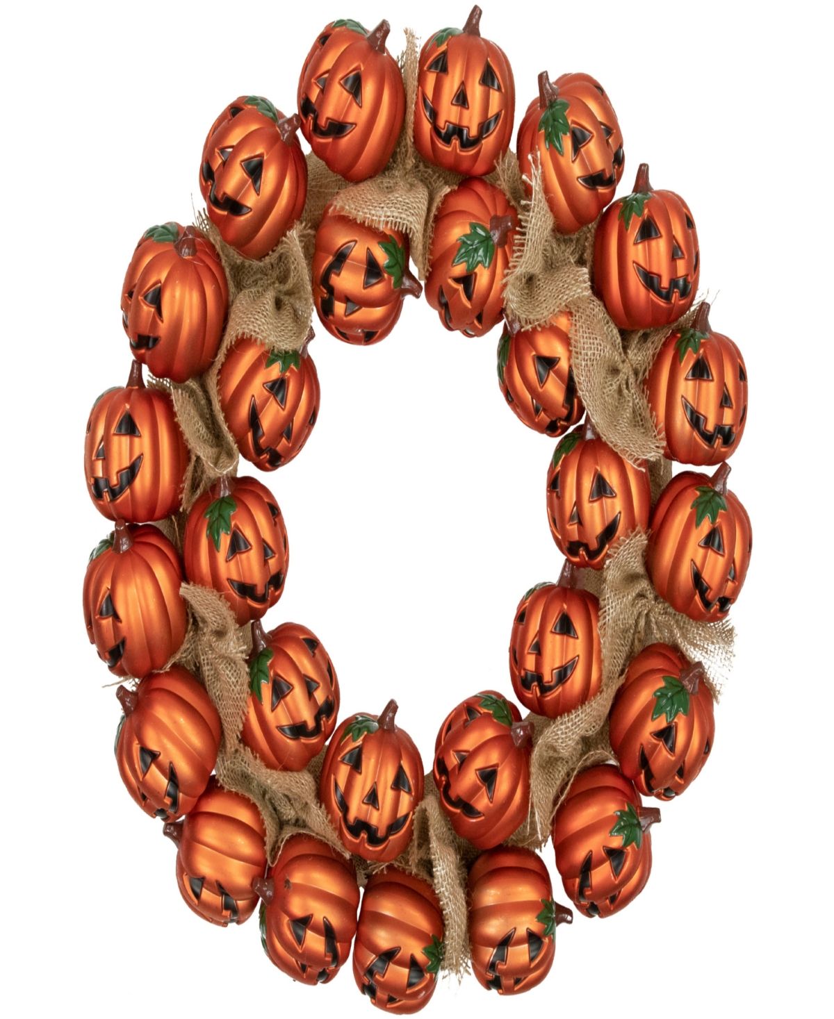 Northlight Jack-o-lantern And Burlap Ribbon Halloween Wreath, 20" Unlit In Orange
