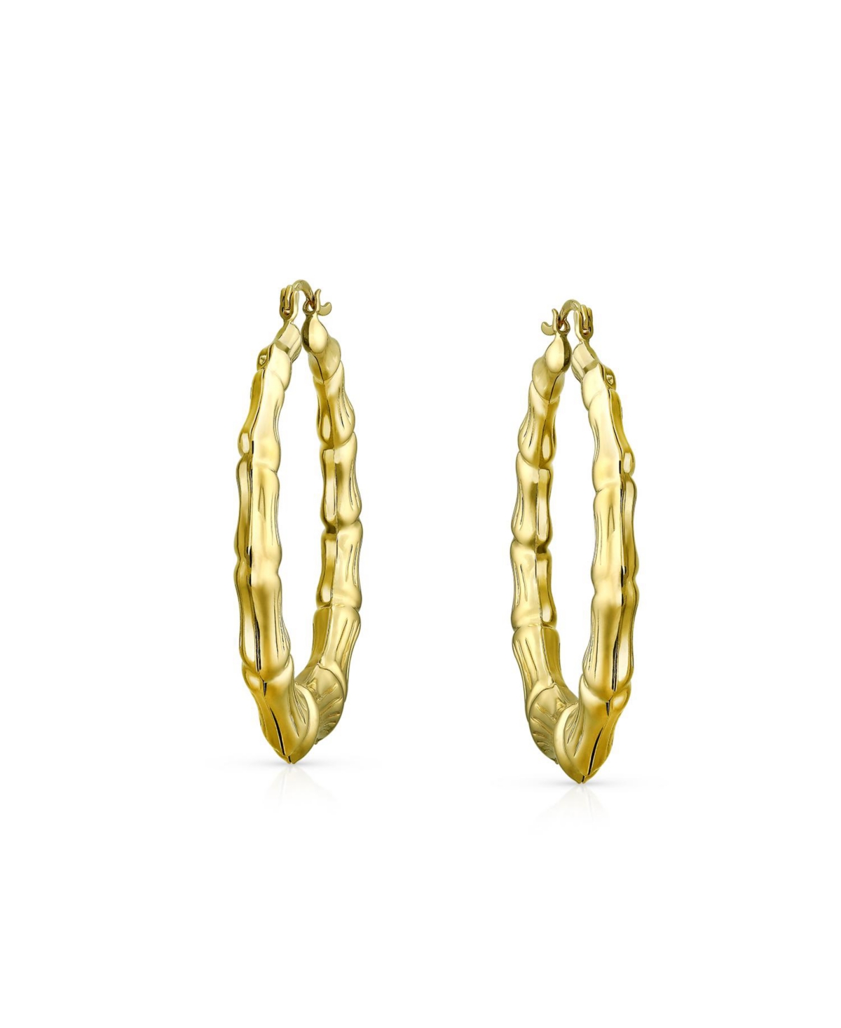 Bling Jewelry Light Weight Hollow Big Bamboo Hoop Earrings For Women Gold Plated Brass For Women Diameter - Gold-tone