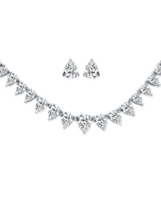 Classic Graduated Teardrop AA CZ Statement Collar Tennis Necklace Stud Earrings Jewelry Set Prom Pageant