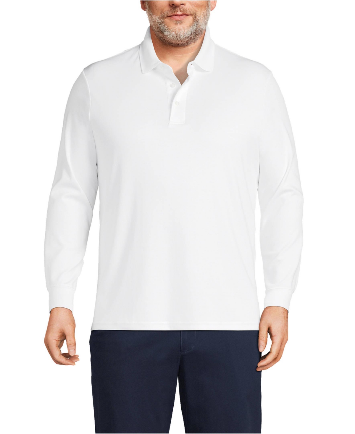 Big & Tall Long Sleeve Supima Interlock Polo Shirt - White