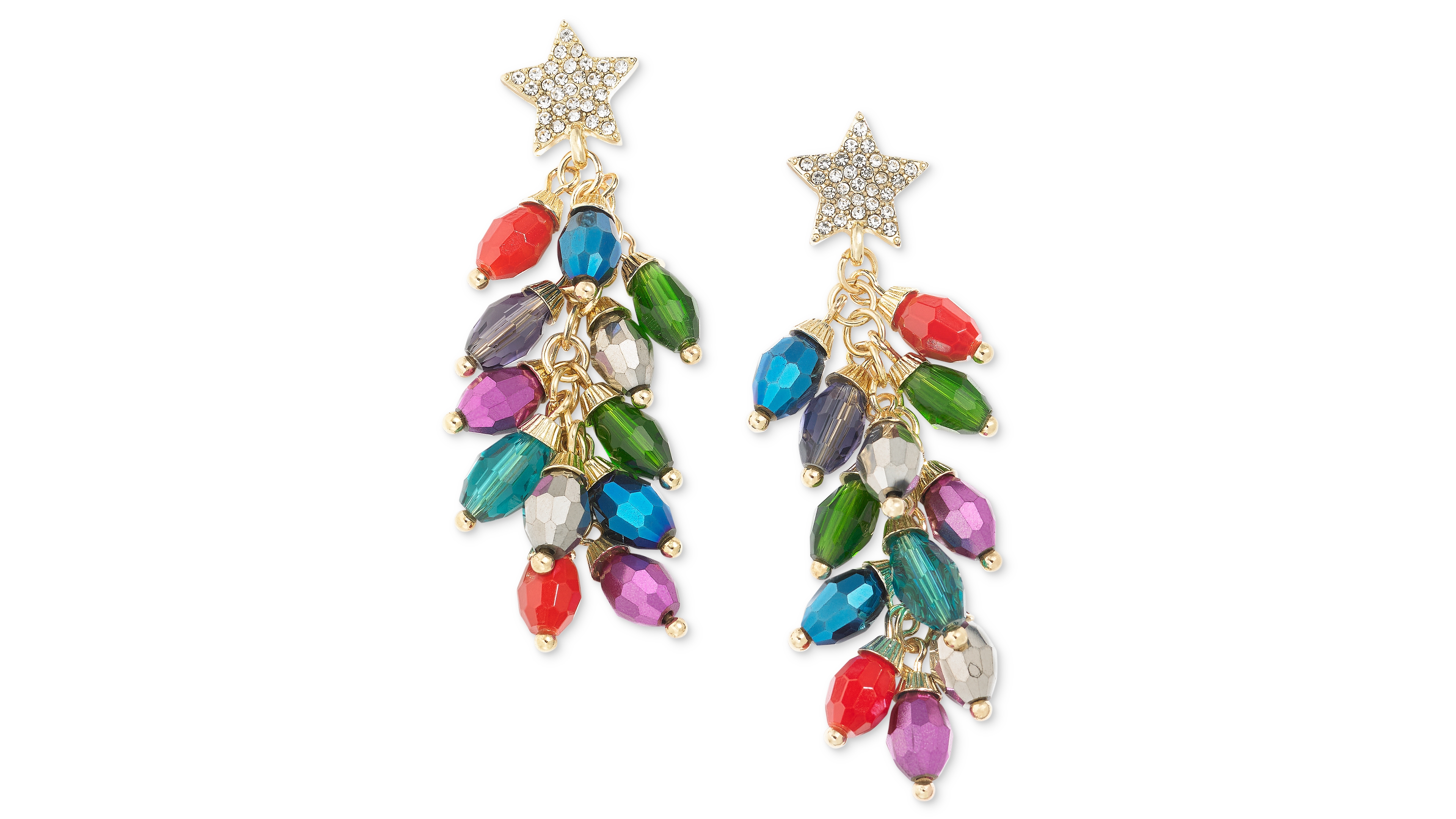 Holiday Lane Gold-Tone Crystal Multicolor Light String Linear Drop Earrings, Created for Macy's