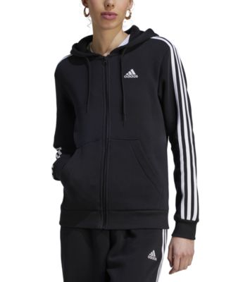 아디다스 Adidas Womens 3-Stripe Cotton Fleece Full-Zip Hoodie Sweatshirt