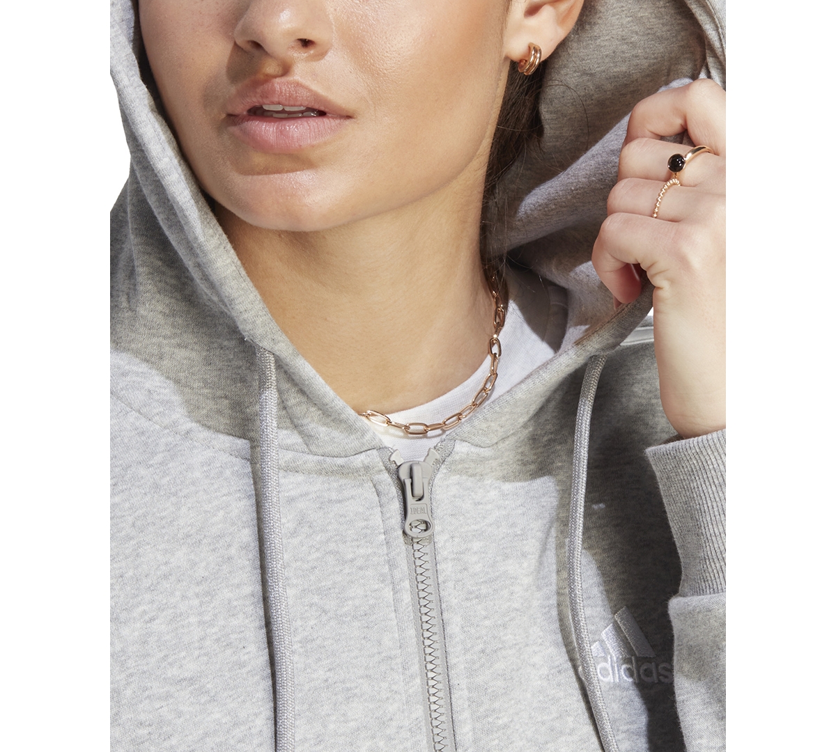 Shop Adidas Originals Women's 3-stripe Cotton Fleece Full-zip Hoodie Sweatshirt In Medium Grey Heather