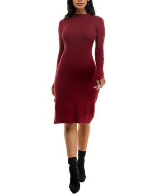 Rosie Harlow - Juniors' Mock Neck Imitation-Pearl Detail Dress